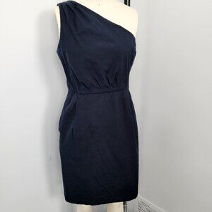 J.Crew Navy Silk Cotton Blend One Shoulder Dress with Pockets